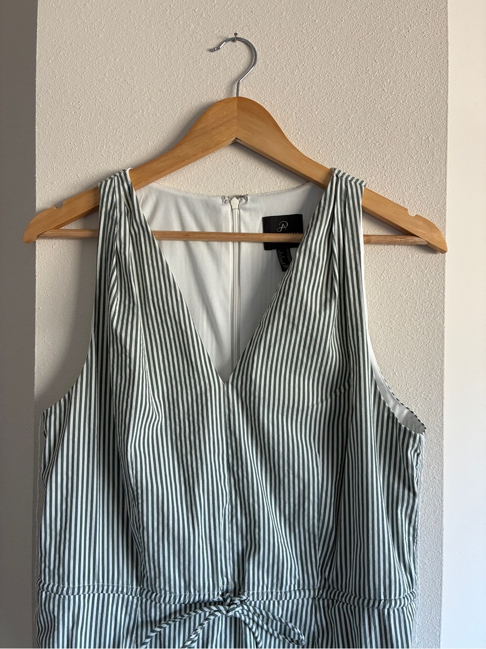 Adrianna Papell Striped V-Neck Sleeveless Midi Dress - Green/White - Picture 4 of 9